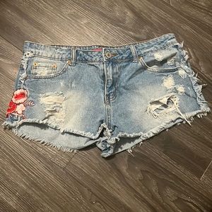 Denim floral shorts